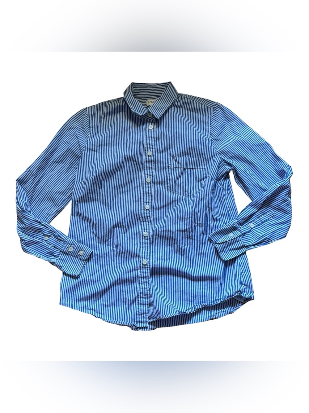 J. Crew Blue White Stripes Button Up Long Sleeve Shirt Womens Size Small Beach